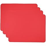 Silicone Placemats, Kids Placemats, Waterproof Thin Flexible Non-Slip Silicone, Assorted Colors, Size 15 &frac34;in. x 11 &frac34;in. x .8mm, Set of 4 (Red)