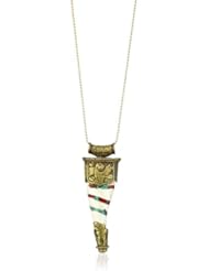 Devon Leigh "Ethnic and Tribal" Shell Turquoise Coral and Brass Tusk Pendant Necklace