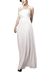 A-line Chiffon Beaded Halter One Shoulder Sleeveless Cocktail Floor Length Homecoming Dress/Bridesmaid Dress/Pageant Dress/Prom Dress/Party Dress/Wedding Dress 