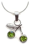 Sterling Silver Peridot Gemstone Pendant Necklace in Cherry Design, August Birthstone, with 16 Inch Snake Chain