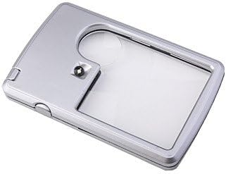 LLSai- LED Illuminated Card Magnifier Magnifying Glass with Pouch(Silver)