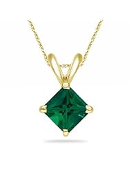 2.25 Cts of 8 mm AAA Princess Russian Lab Created Emerald Solitaire Pendant in 14K Yellow Gold