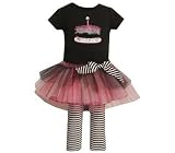 Bonnie Baby Baby-Girls Infant Birthday Cake On Bodice To Tulle Stripe Capri Skirt, Black, 24 Months