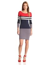 Hot Sale French Connection Women's Suzanne Stripe Dress, Lady Rouge/Smoke, 4