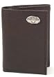 Brown Pebble Grain Leather Trifold with Silver Emblem - Collegiate Series