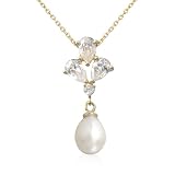 Yellow Gold Overlay Sterling Silver Freshwater Cultured Pearl & Cubic Zirconia Drop Pendant by Cheline, 18
