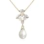 Yellow Gold Overlay Sterling Silver Freshwater Cultured Pearl & Cubic Zirconia Drop Pendant by Cheline, 18"