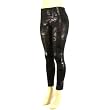 Shiny Magazine Print Full Leggings Stretchy Footless Black