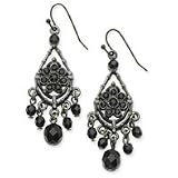 Black-plated Faceted Jet Black Crystal Chandelier Earrings - JewelryWeb