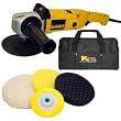 DeWalt DW849 Heavy Duty Variable Speed Polisher along with a Kustom Shop Brand Compound, Polish and Finishing Pad Kit with Grip Backing Plate