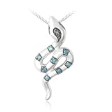 Sterling Silver Round Shaped Ocean Irradiated Diamond and White Diamond Snake Pendant (1/10 cttw, I-J Color, I1-I2 Clarity), 18