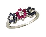 14kt Sapphire and Ruby Ring in White Gold