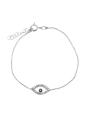 CZ Pave Evil Eye 18K White Gold Plated Chain Bracelet 6.5"