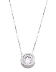 Sterling Silver 2.5 Cttw Bezel Set Center Cubic Zirconia Solitaire Pendant Necklace