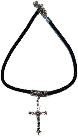 Jesus Cross Gothic Punk Black Leather Choker Necklace for Men and Women