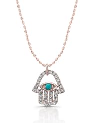 14k White Gold Diamond and Turquoise Hamsa Pendant (1/5cttw, JK, I2-I3), 16"