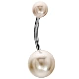 Cream Lustrous Faux Pearl Belly Button Navel Ring