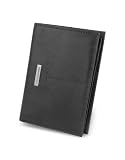 Roccobarocco Black Signature Genuine Leather Breast Coat ID Wallet