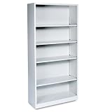 HON Metal Bookcase, 5 Shelves, 34-1/2 W by 12-5/8 D by 71 H, Light Gray