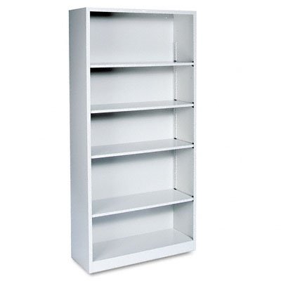HON Metal Bookcase, 5 Shelves, 34-1/2 W by 12-5/8 D by 71 H, Light Gray