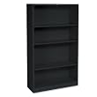 HON Metal Bookcase, 4 Shelves, 34-1/2 W by 12-5/8 D by 59 H, Black