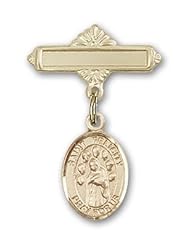 Gold Filled Baby Badge with St. Felicity Charm and Polished Badge Pin