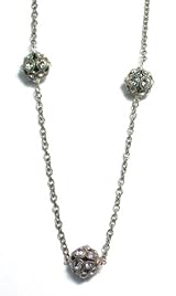 Sterling Silver Vintage Inspired Pave Crystal Ball Strand Necklace With 3 Clear Swarovski Crystals By Pearlstone