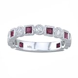 3/4 Carat Ruby Diamond 14k White Gold Antique Design Anniversary Band
