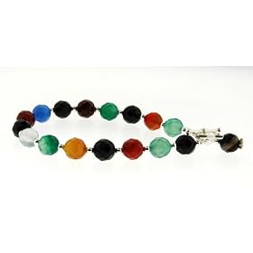 Faceted Multi-Color Agates and Sterling Silver Bracelet with Swarovski Crystal by Tery K Jewelry