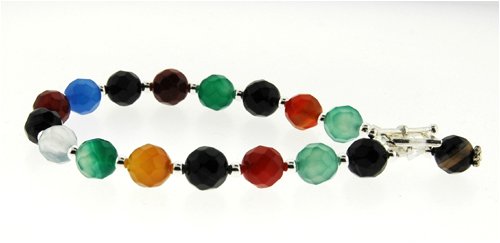 Click here to buy Faceted Multi-Color Agates and Sterling Silver Bracelet with Swarovski Crystal.