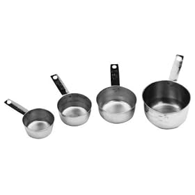 MEASURING CUP SET, 4 PIECE, 1/4 (60 ML), 1/3 (80 ML), 1/2 (125 ML), & 1 (250 ML) CUP, DUAL MEASURE, STAINLESS STEEL