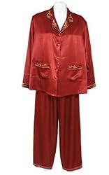 Sirisha Women's Embroidered Satin Silk Pajamas - 3 Great Colors!