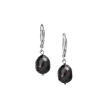 Black Fresh Water Cultured Barogue Pearl Earrings in Sterling Silver