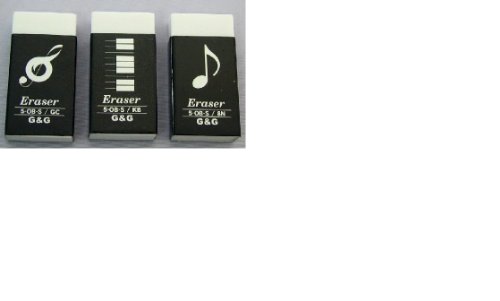 Oblong Musical Note Eraser with Sleeve. 6 Pack