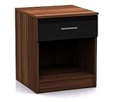 Bedside Cabinet in Black High Gloss & Walnut Frame