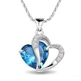 925 Sterling Silver Cubic Zirconia CZ Blue Opal Heart Pendant Necklace