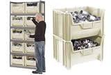 Gray 42x15x84 Steel Boltless Shelving With 10 Hopper Bins Beige