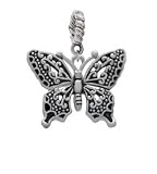Large Fancy Silver Butterfly Silver Plated European Charm Dangle Bead [Jewelry]