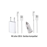 iProtect Premium 4 in 1 SUPER Zubeh�r SET mit Netzteil / Charger / Slimcharger + KFZ Autoladeger�t / Adapter + 2 x Lightning USB Datenkabel / Ladekabel / Connector f�r iPhone 5 G, iPod Touch 5G, iPod Nano 7G, iPad Mini, iPad 4 - mit neuem Lightning 8 Pin Anschluss - in WEISS / wei� / white