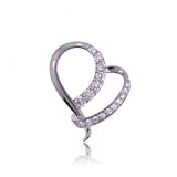 New Ladies White Gold Modern Heart Pendant w Diamonds