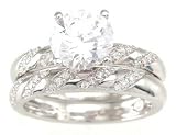 Solitaire Cubic Zirconia CZ Wedding Ring Set in Sterling Silver (Sizes 5-9 Available)