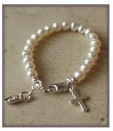 CHR-01F Made in America! Baby Bracelet, Freshwater Pearls with Cross Charm, Sterling Silver Infant Baby Christening Bracelet 0-12 months Baptism