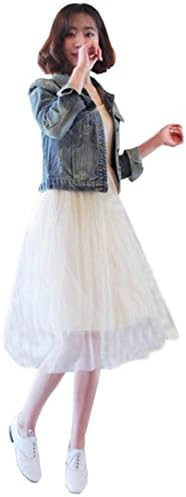 EKIMI Women's Turndown Collar Long Sleeve Buckle Denim Bomber Jacket Coat (L4)