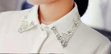 ビジュー 長袖 シフォン カットソー ブラウス シャツ エレガント トップス レディース 襟 通勤 ダイヤモンド V字 パール フラワー S M L XL