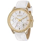 DKNY #NY4814 Women's Oversized White Leather Strap MOP Dial Chronograph Watch