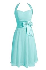Short Chiffon Halter Pleated Lace Bridesmaid Dress/Party Dress  With a Sash 