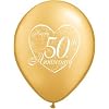 (12) 50th Anniversary Latex Balloons 11" Gold Color and Heart Design