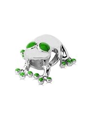 Best Gift for Holidays, Sterling Silver Lucky Frog Charm with Green Enamel Accent, Fits Pandora and All Brands Charm Bracelets and Necklaces.