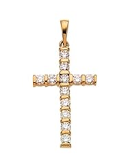CleverEves 14K Yellow Gold 24.50X15.50 mm Cross Pendant W Diamond