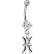 Cubic Zirconia Zodiac Pisces Dangle Belly Ring